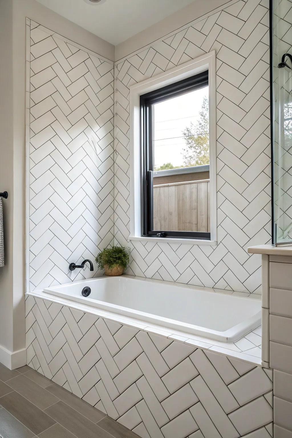 Introduce a contemporary spin to traditional subway tiles with a herringbone design.