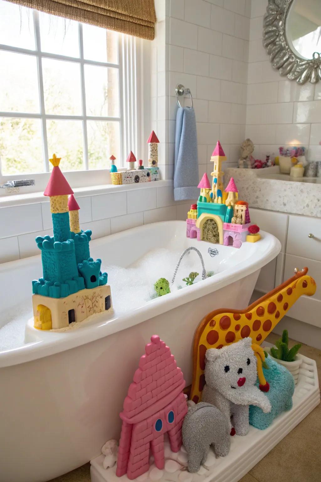 Transform bath time into an artistic adventure with lively foam sculptures.
