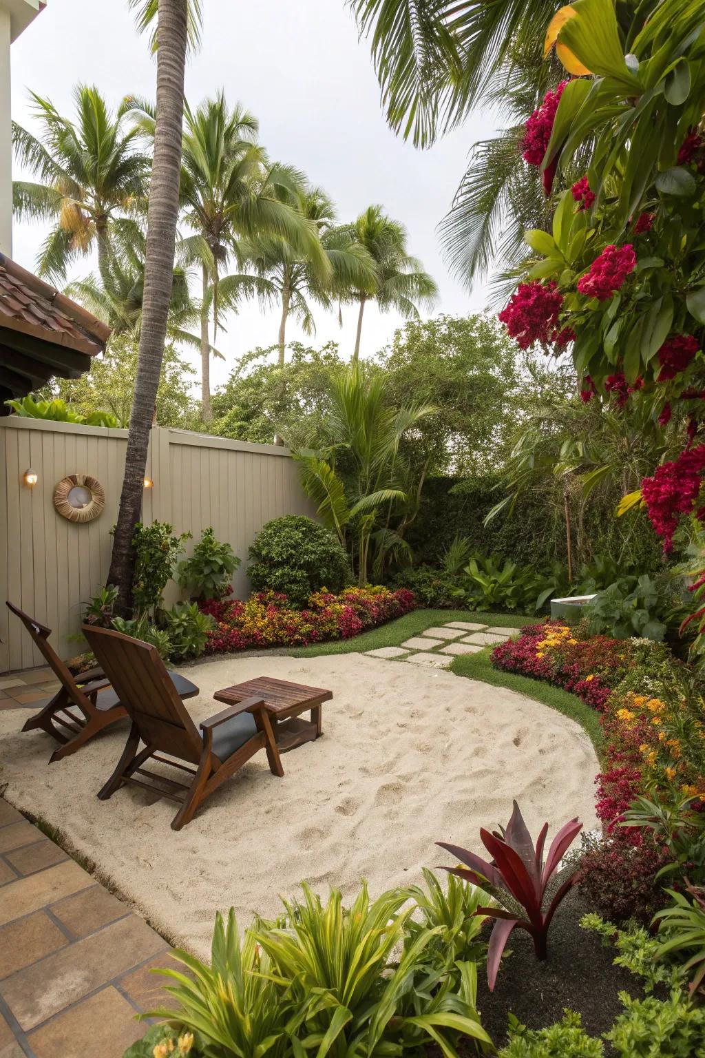 A petite sandy space brings the beach vibes to your doorstep.