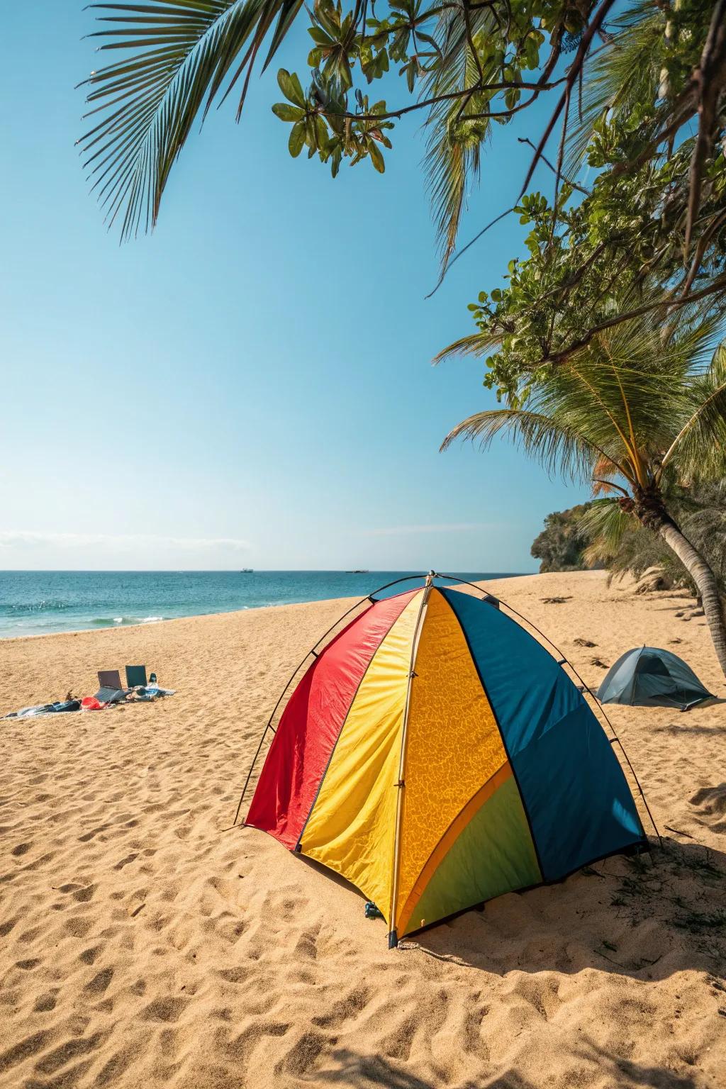 Quick-erecting beach shelters provide fast assembly and instant protection from the sun.