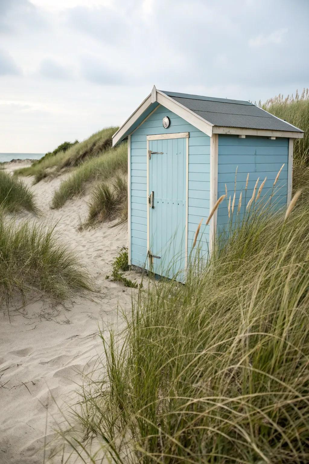 A beach retreat painted in calming coastal hues, offering a fresh, seaside vibe.