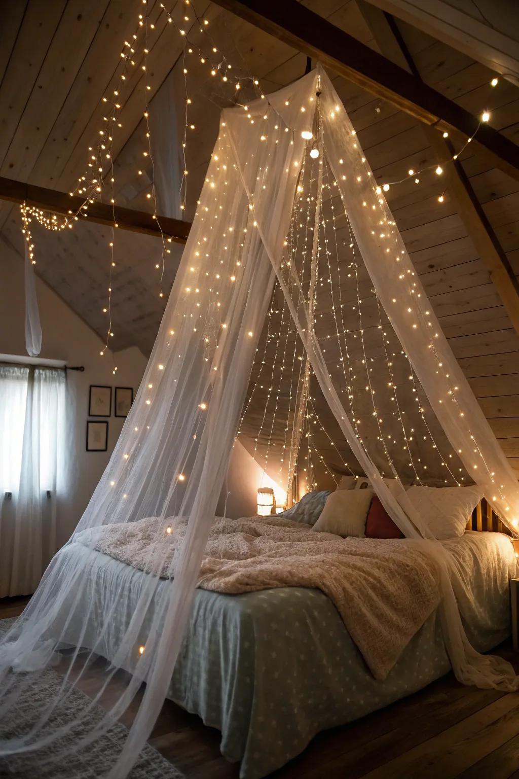 A light-filled canopy transforms this bedroom into a celestial haven.