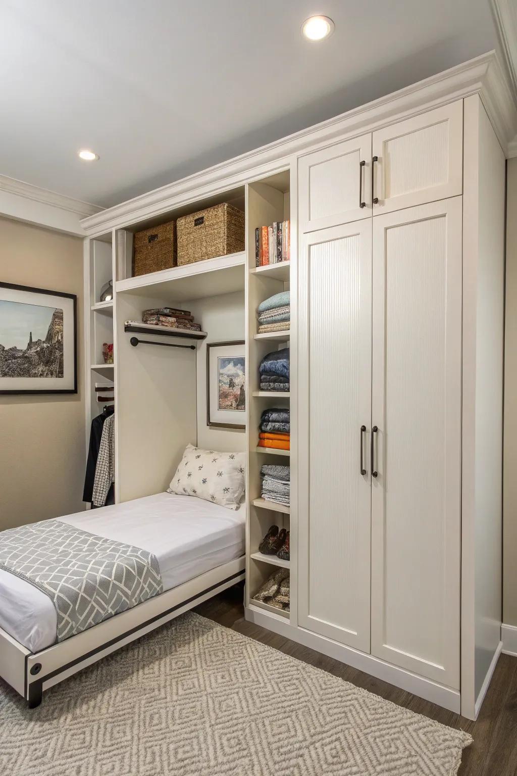 A hideaway bed neatly folds into the closet, optimizing the potential of your space.