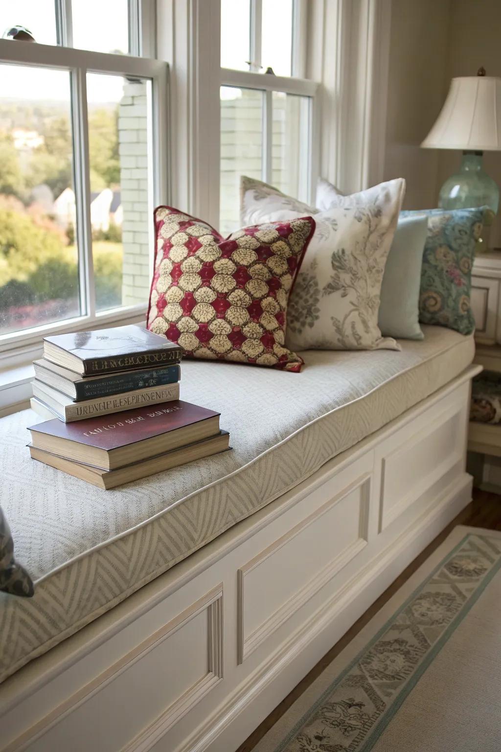Create a cozy reading nook with a cushioned bench and plenty of natural light.