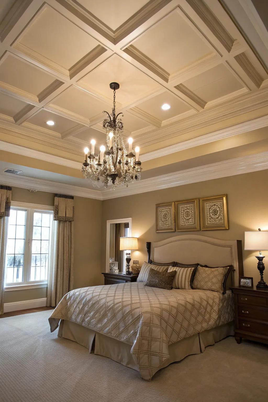 Enhance sophistication with a coffered ceiling design.