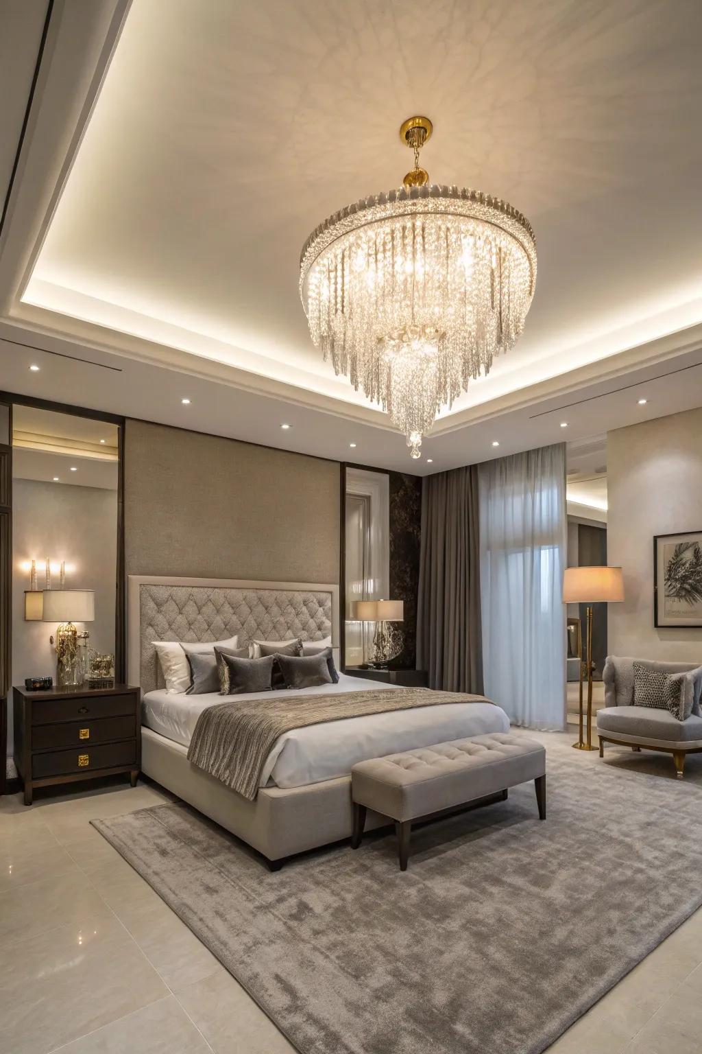 A chandelier can transform any bedroom into a sophisticated retreat.