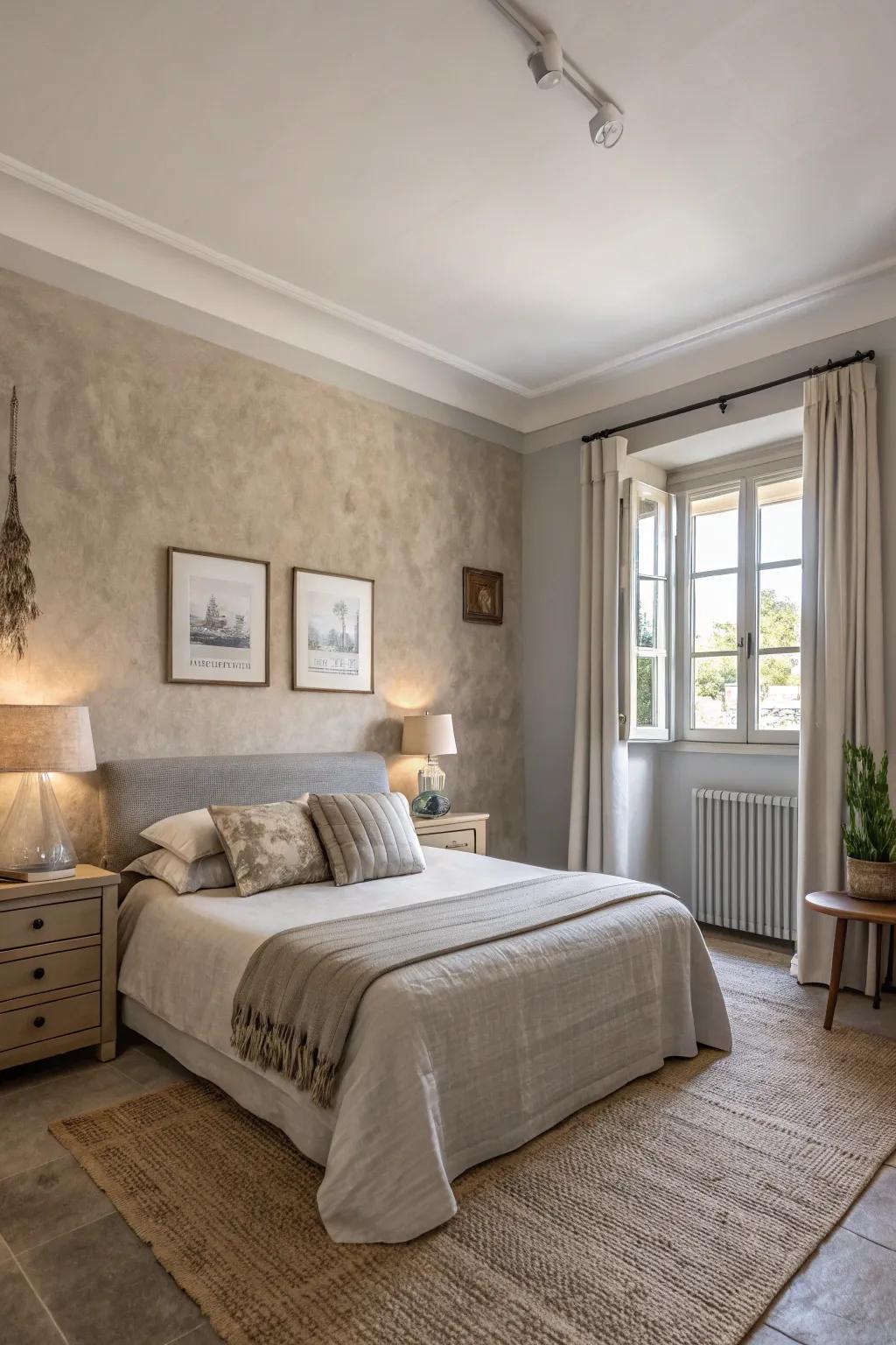 A neutral scheme lays the foundation for relaxation in this peaceful bedroom.