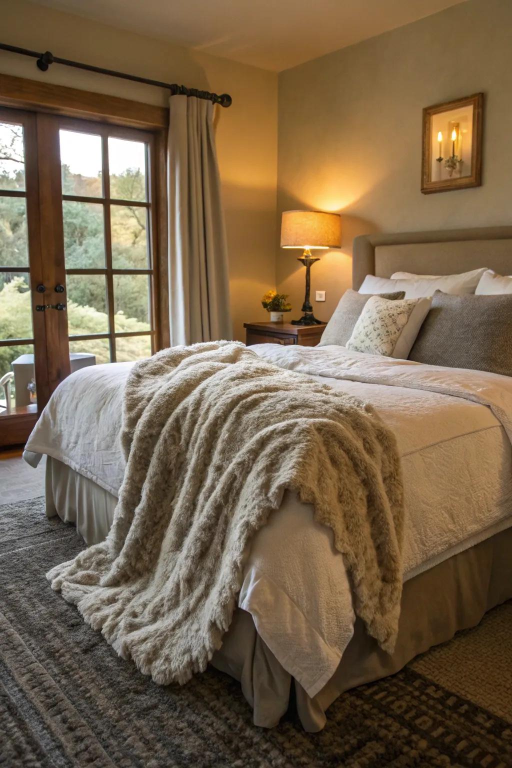 A fluffy blanket creates both warmth and elegance in your bedroom.