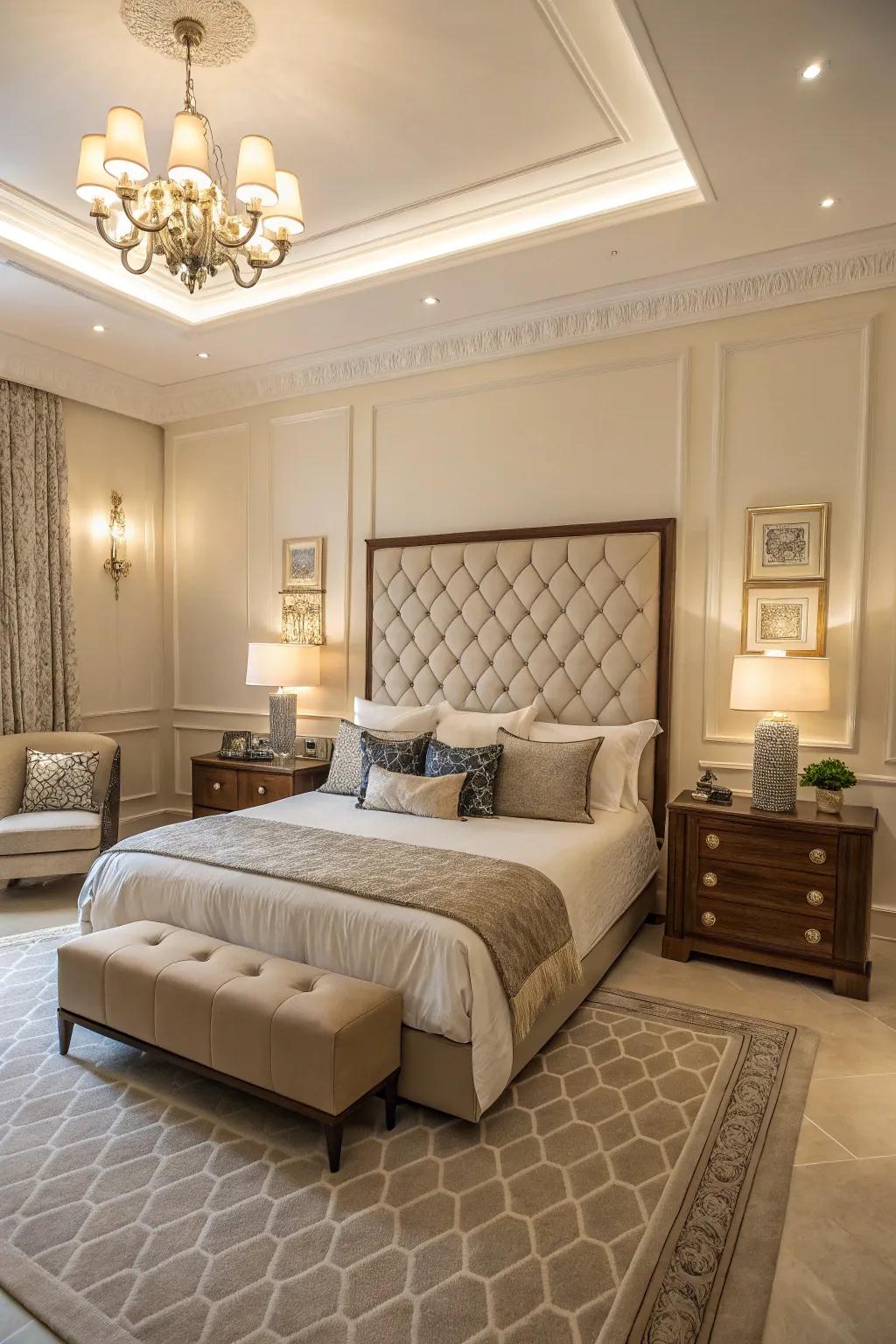 Achieve symmetry with a centered bed and coordinated nightstands.