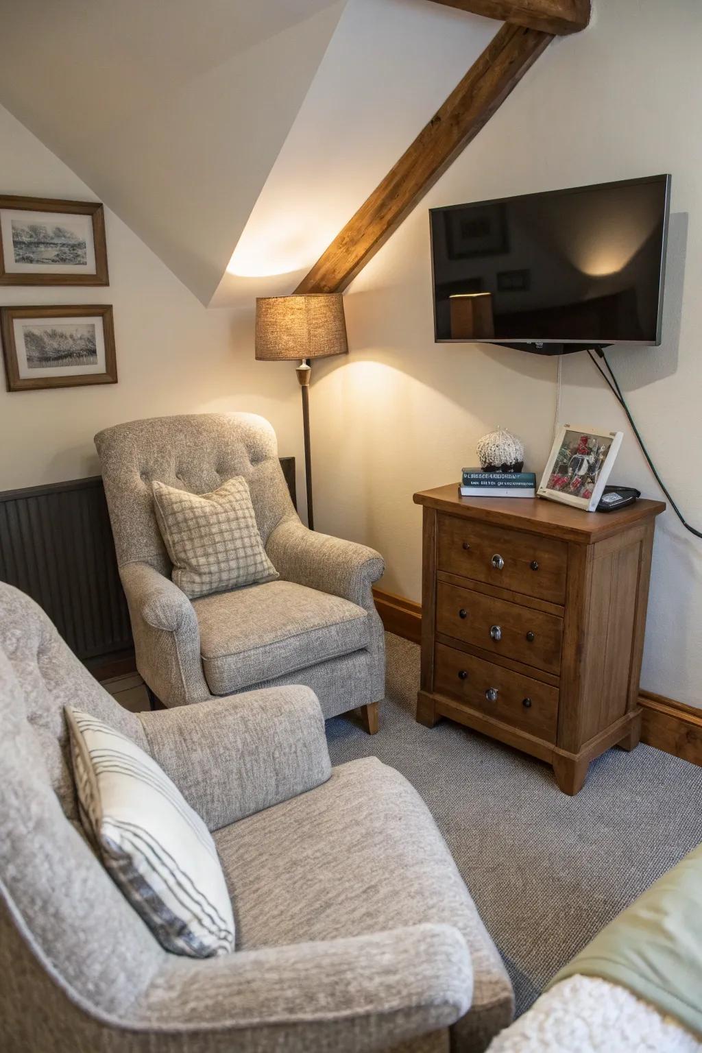 Craft a cozy nook with lavish seating for an intimate TV-watching experience.