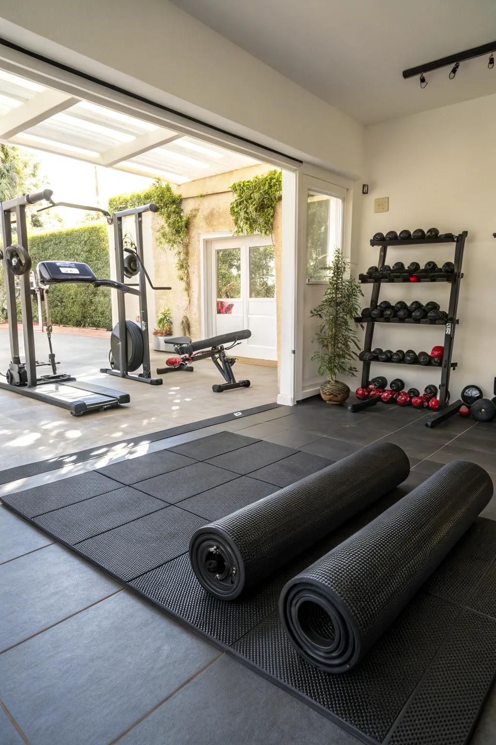 Resilient rubber sheeting delivers robust resilience and an elegant appearance suitable for your personal gym.