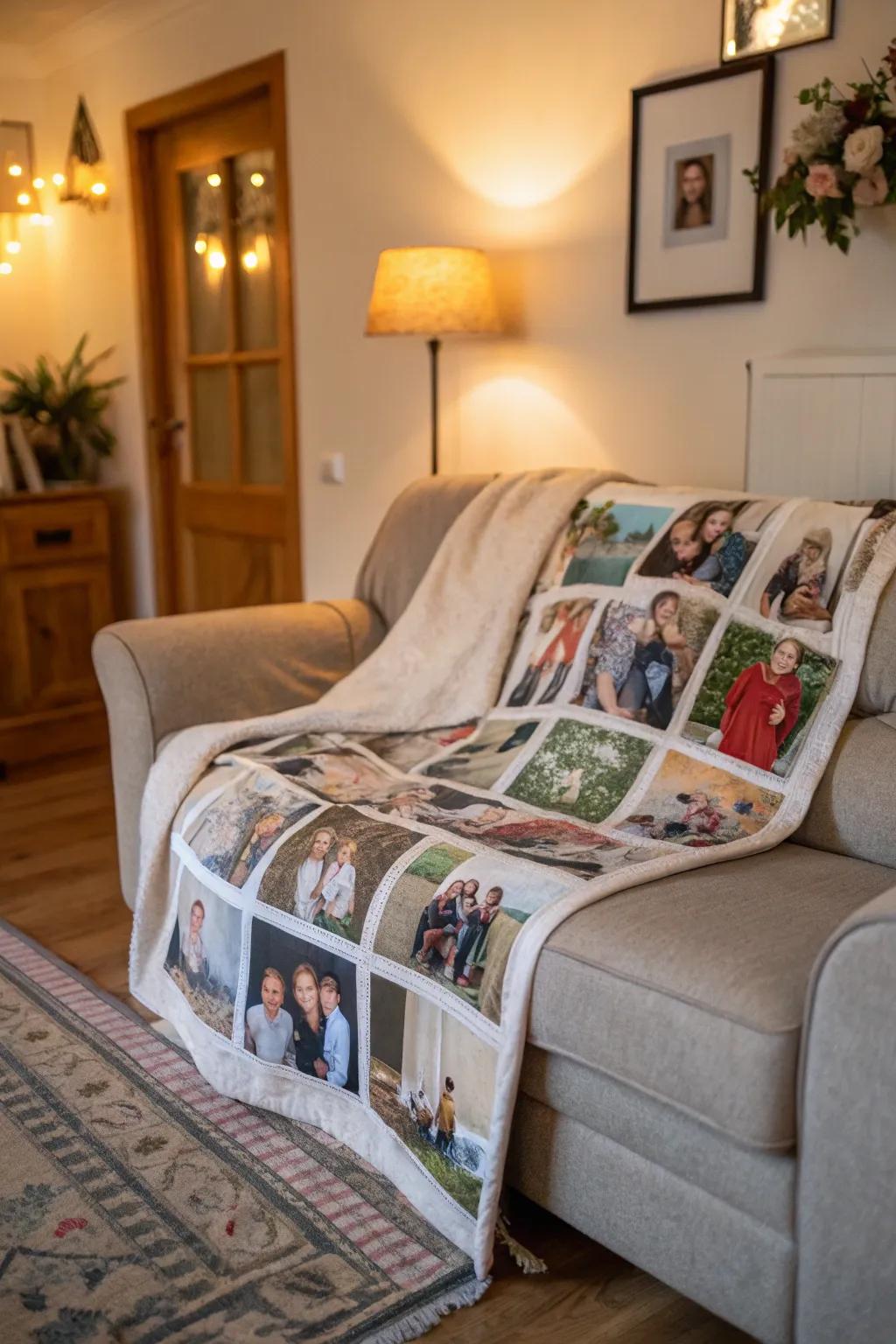 A family collage blanket capturing treasured family moments.