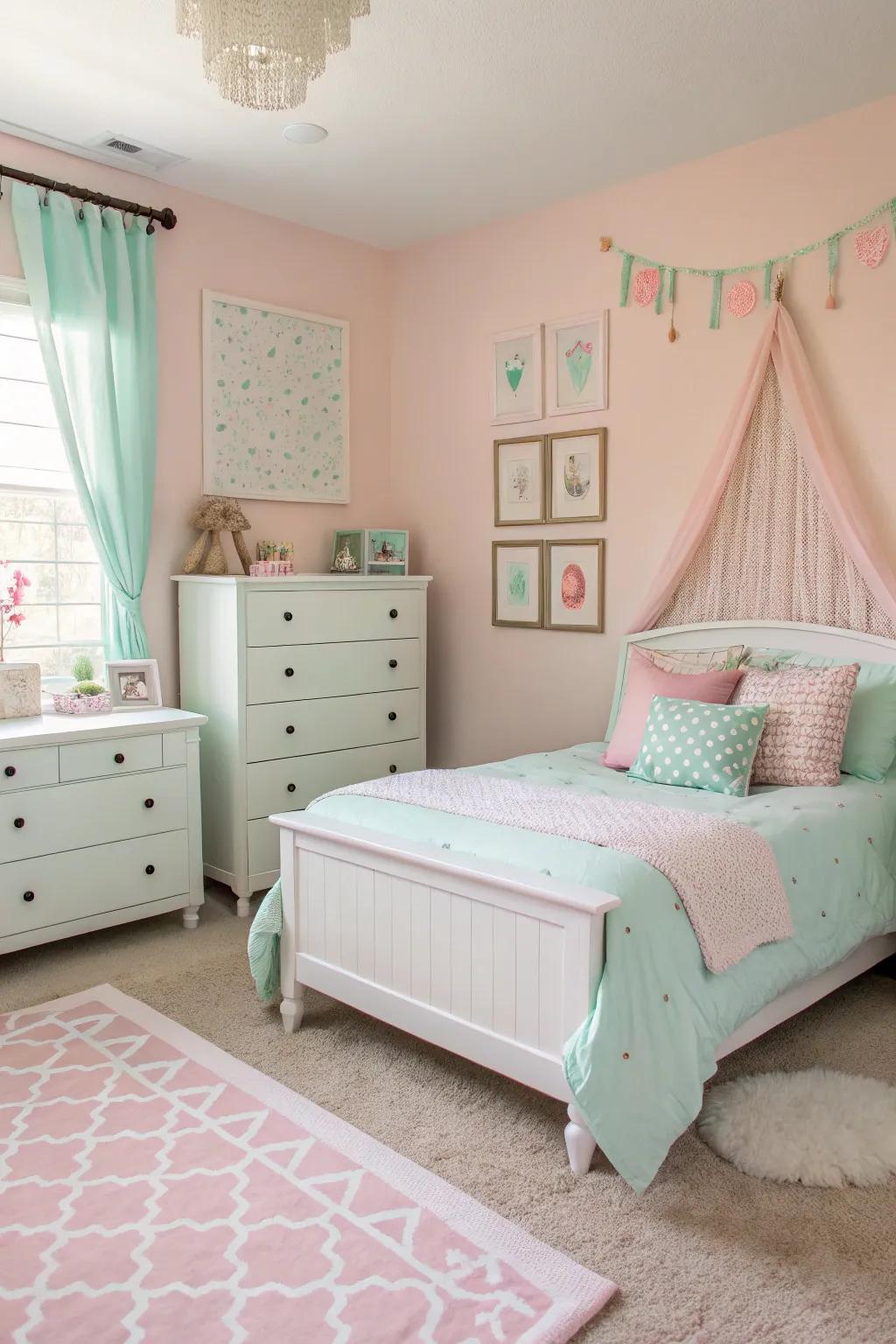 A calming pastel scheme establishes a setting for serenity and relaxation.