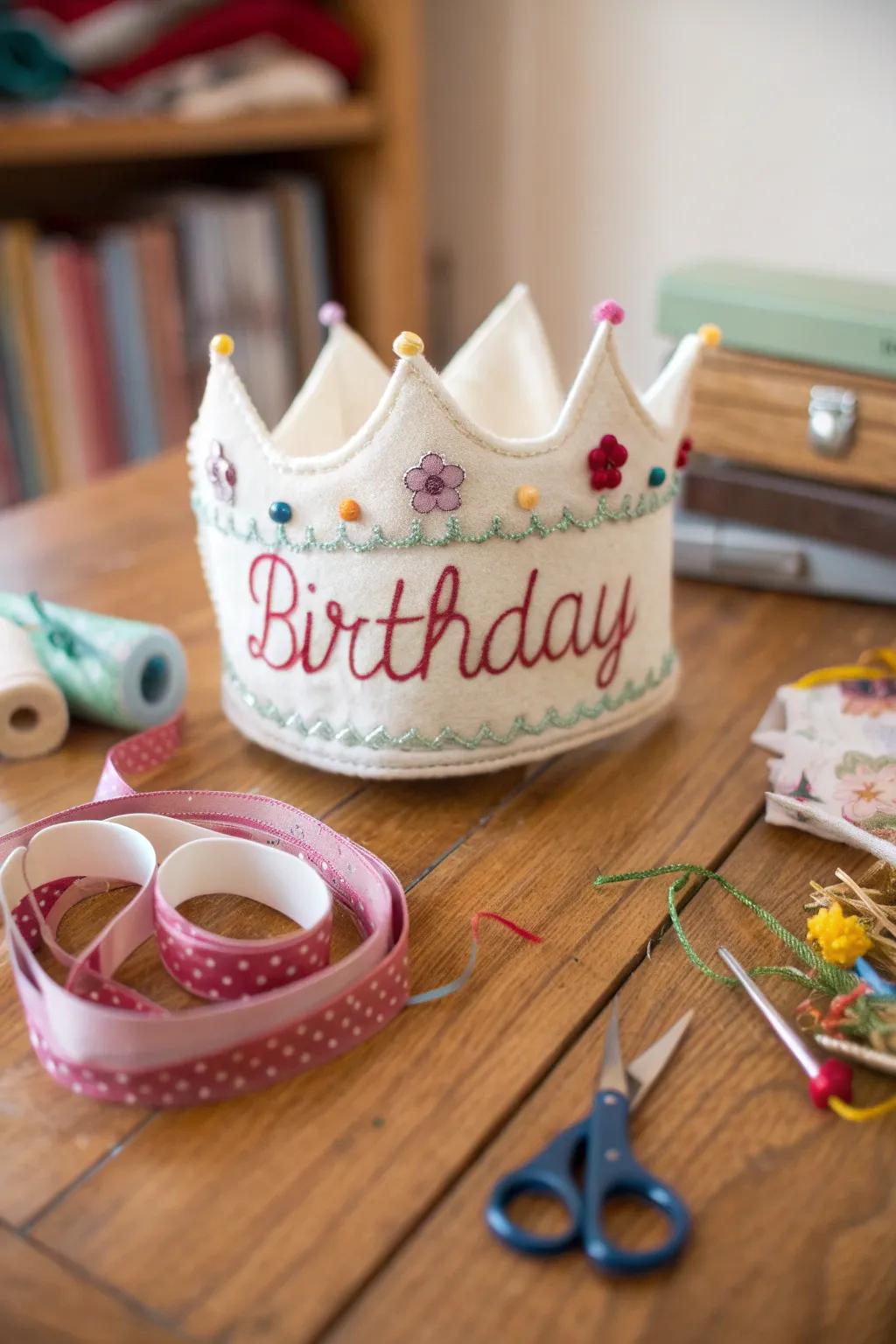 A beautifully made personalized textile birthday tiara