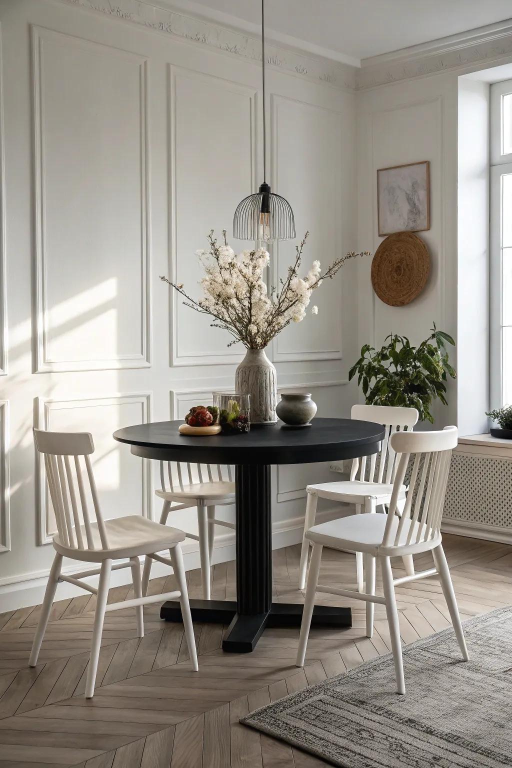 Where simplicity enhances elegance in a minimalist dining space.