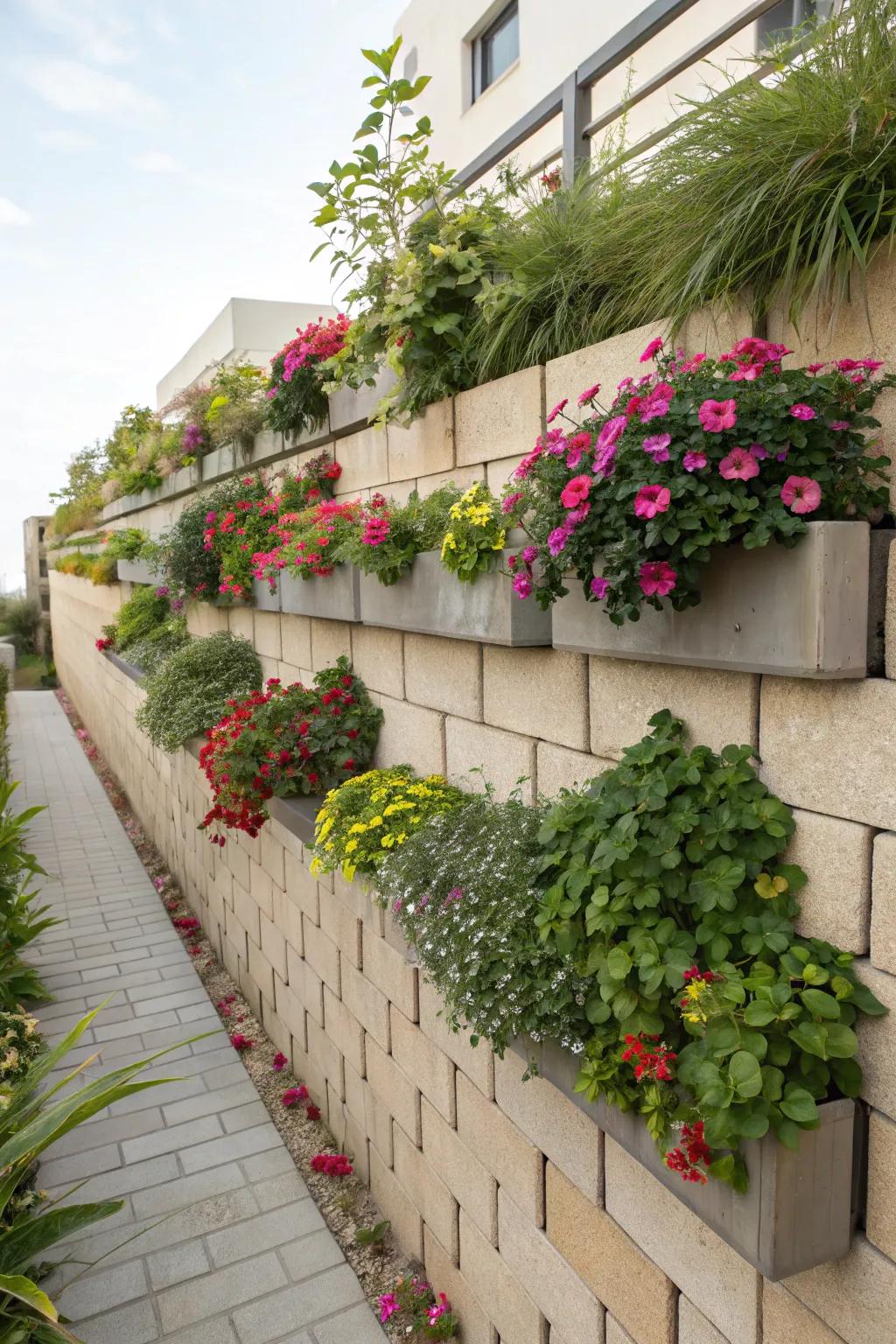 Design a lush garden retreat with integrated planters.