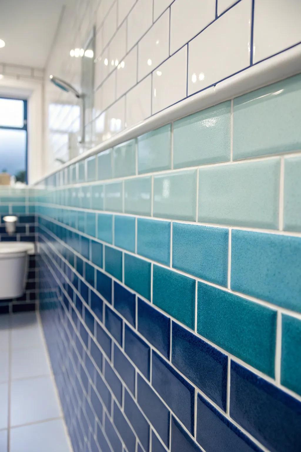 A gradient of blue tiles brings the calming essence of the ocean to your bathroom.