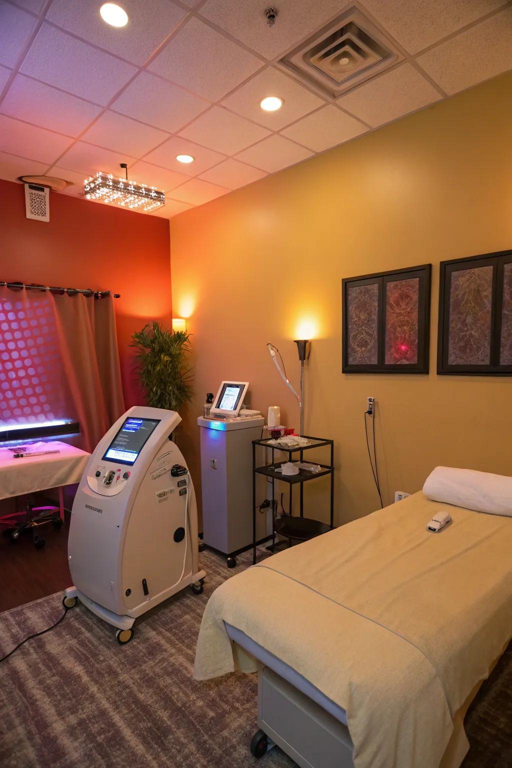 Adjustable lighting creates an intimate ambiance in the body sculpting room.
