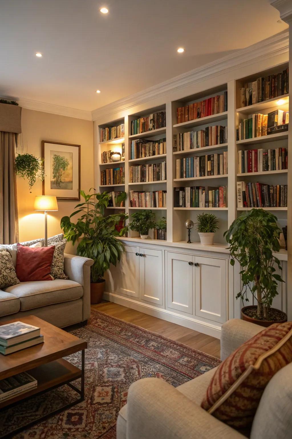 Built-in shelves, transforming an ordinary living room into an inviting library.