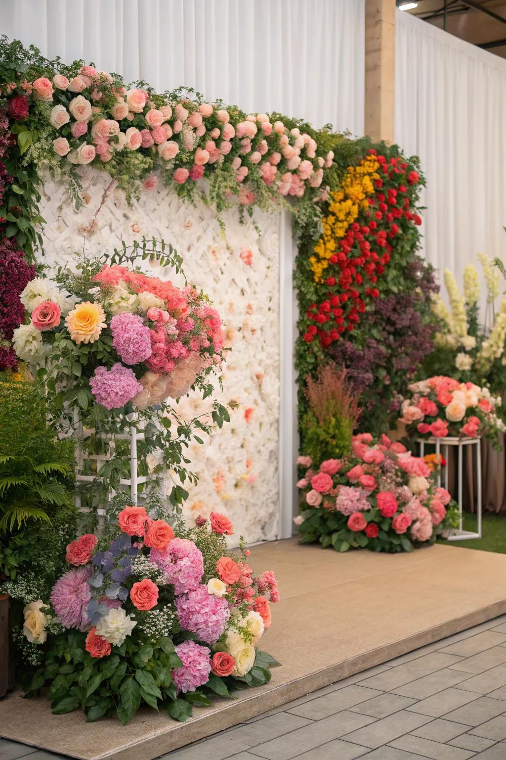Striking floral display for a storefront setting