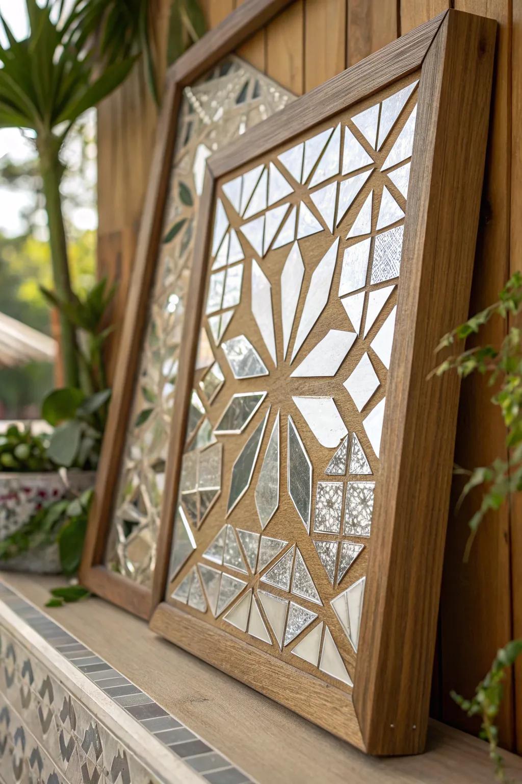 A mosaic masterpiece fashioned from the remains of broken mirror pieces.