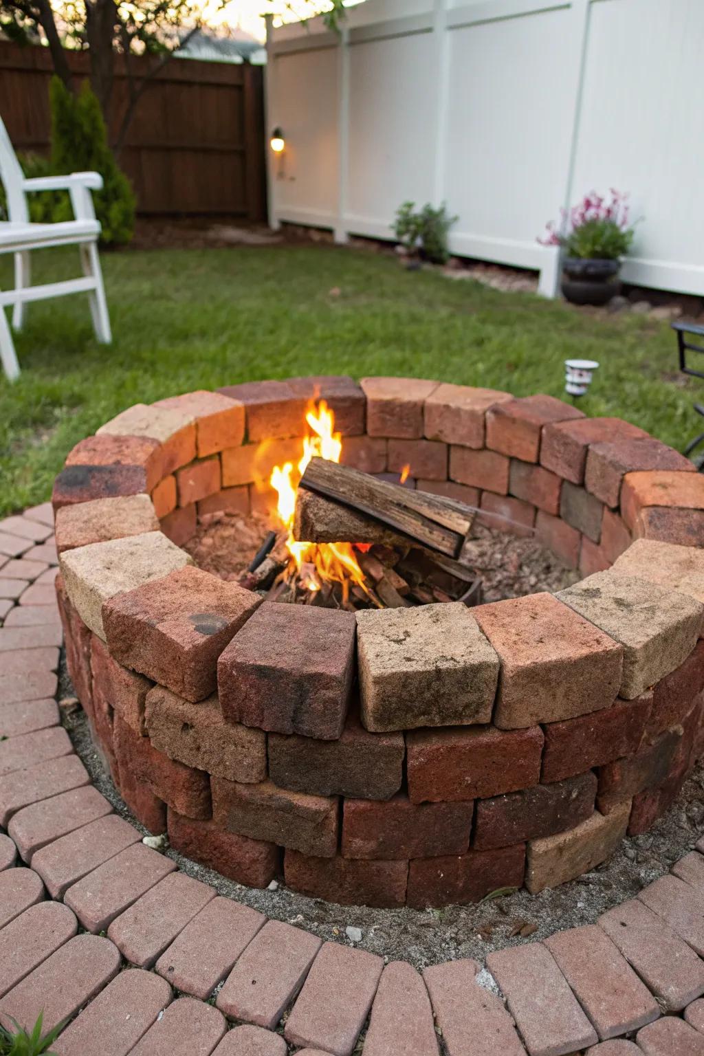 Design your own cozy getaway with this DIY fire pit made of recycled bricks.
