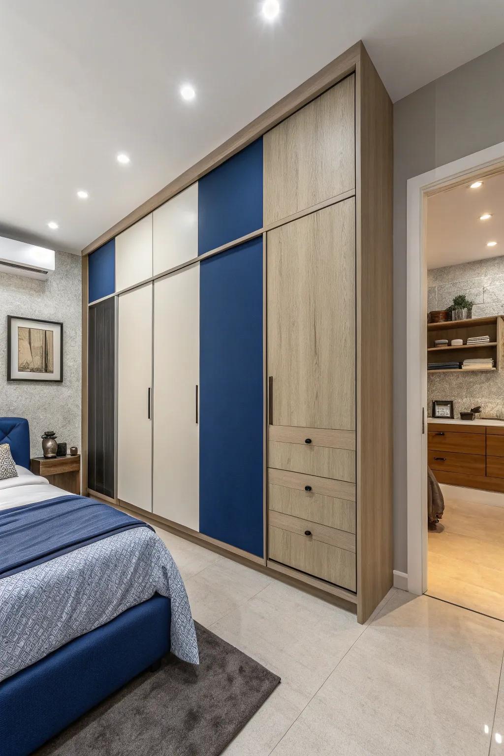 A captivating wardrobe scheme interweaving subdued and vibrant shades for optimum visual influence.