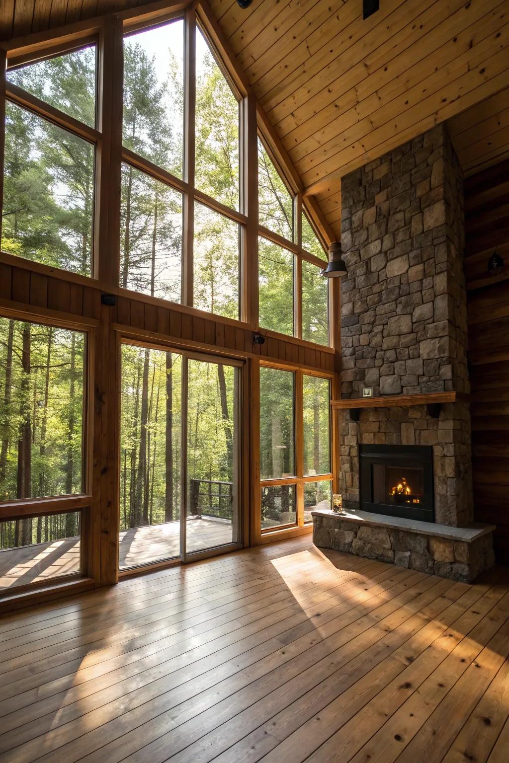Expansive windows convert this cabin into a sun-drenched retreat.