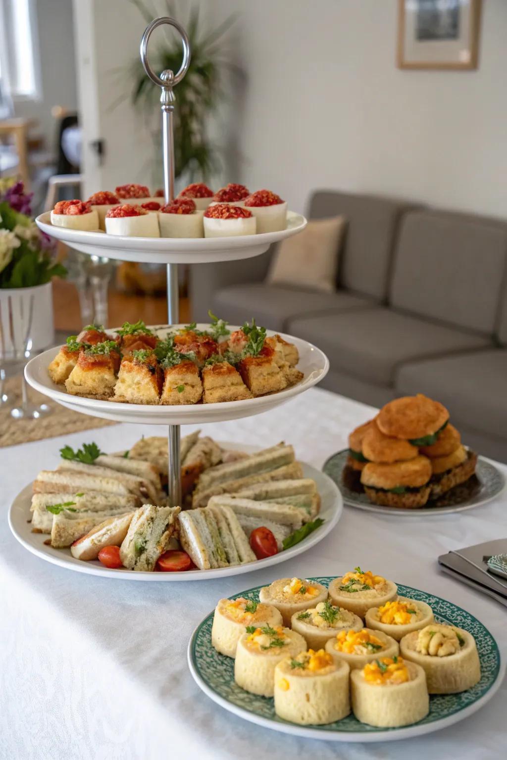 Layered cake stands create a stunning centerpiece for any occasion.