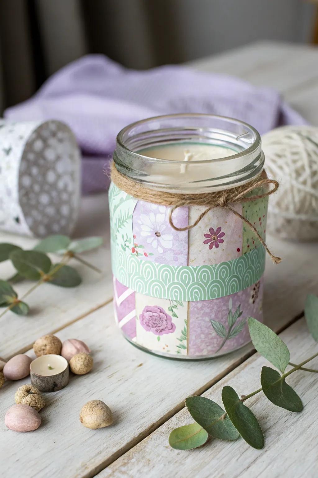 Reimagine your candle containers with playful paper adornments for an infusion of seasonal charisma.