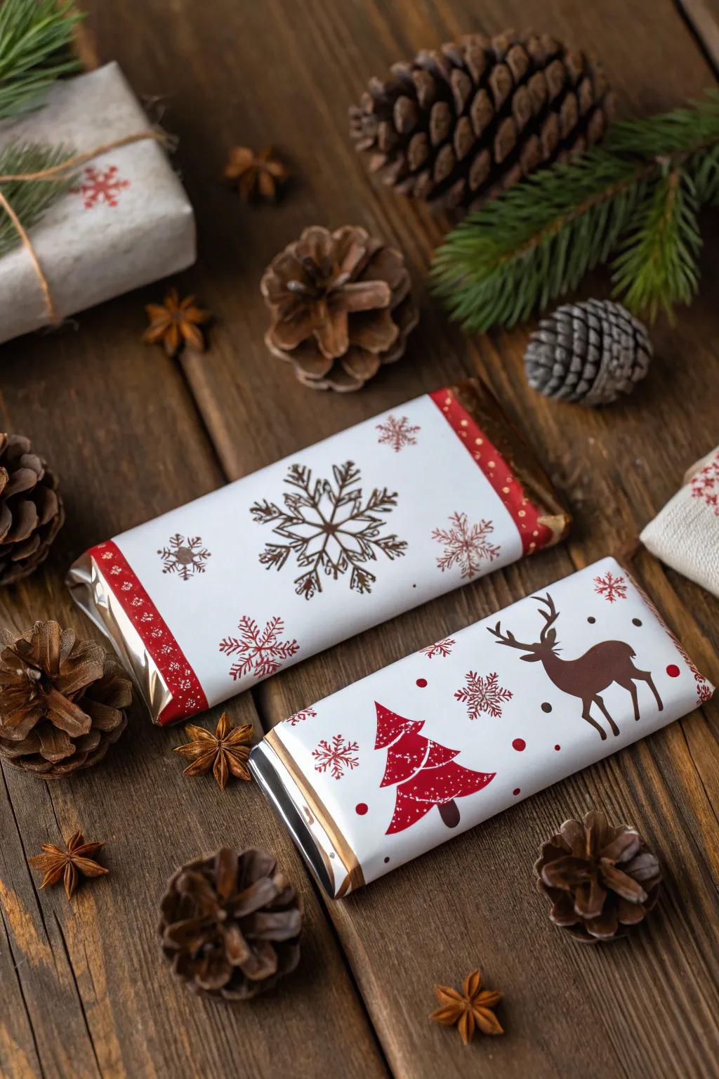 Candies in customized festive covers, poised to spread Yuletide joy.