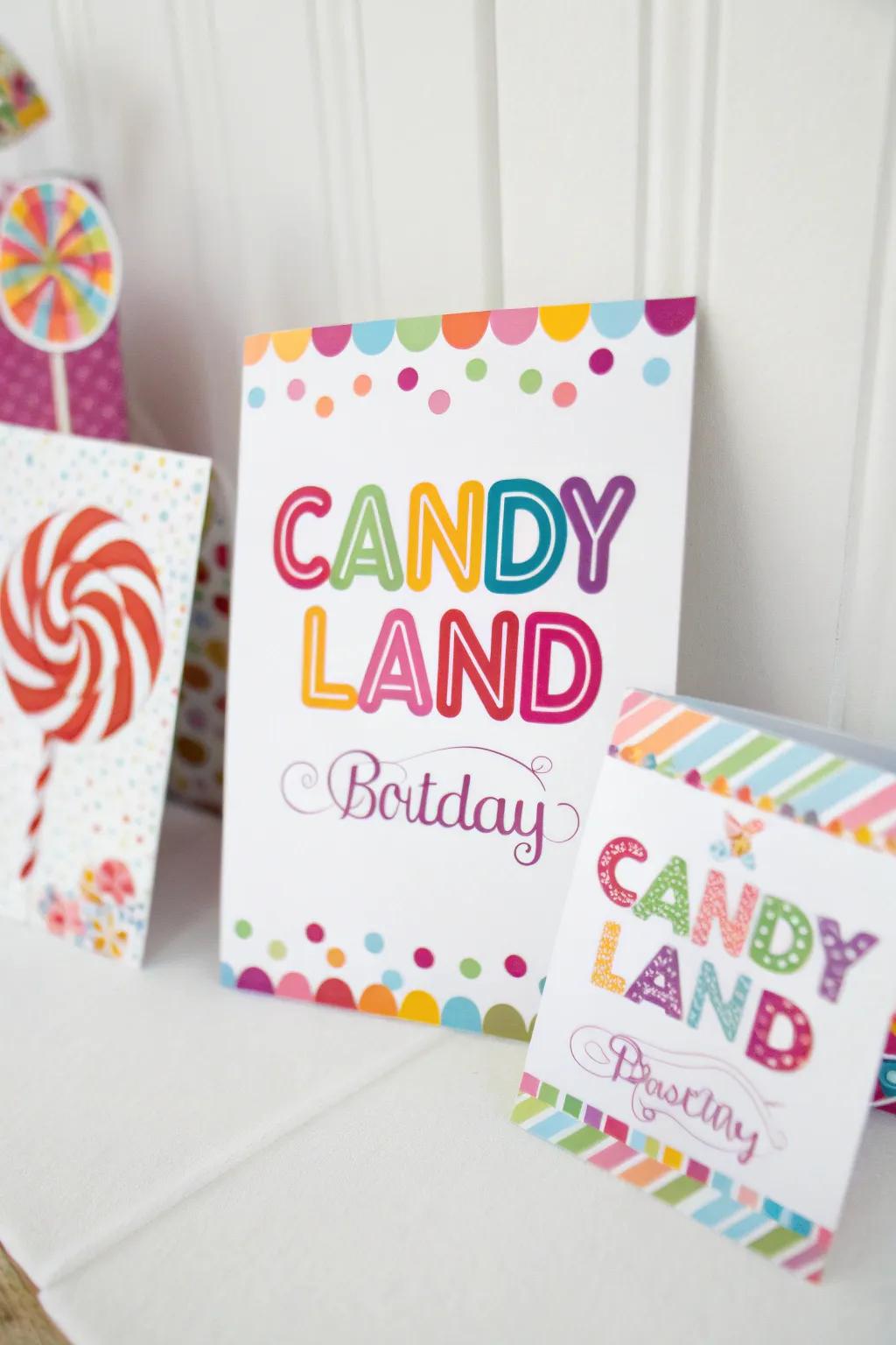 Sweet-themed invitations set the stage for a delightful celebration