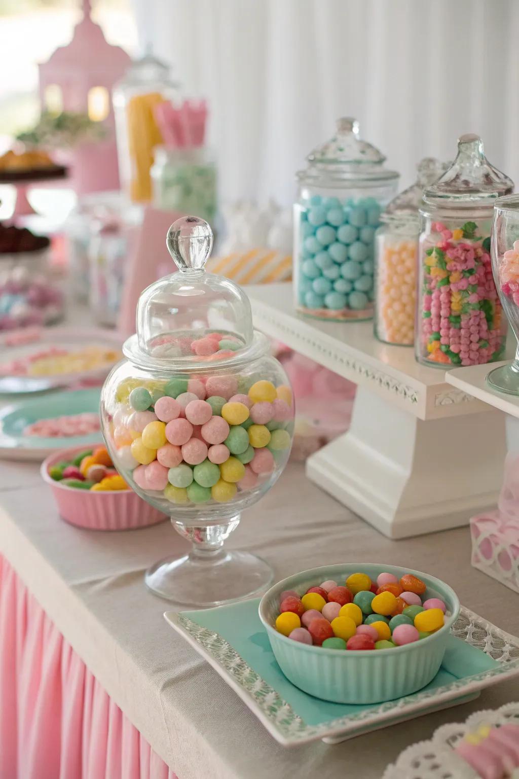 A pastel treat table where colors blend in perfect harmony
