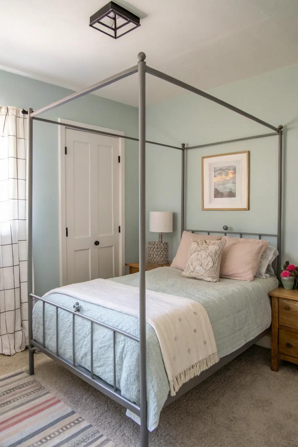 A pared-down metal draped structure brings in elegance without the bulk.