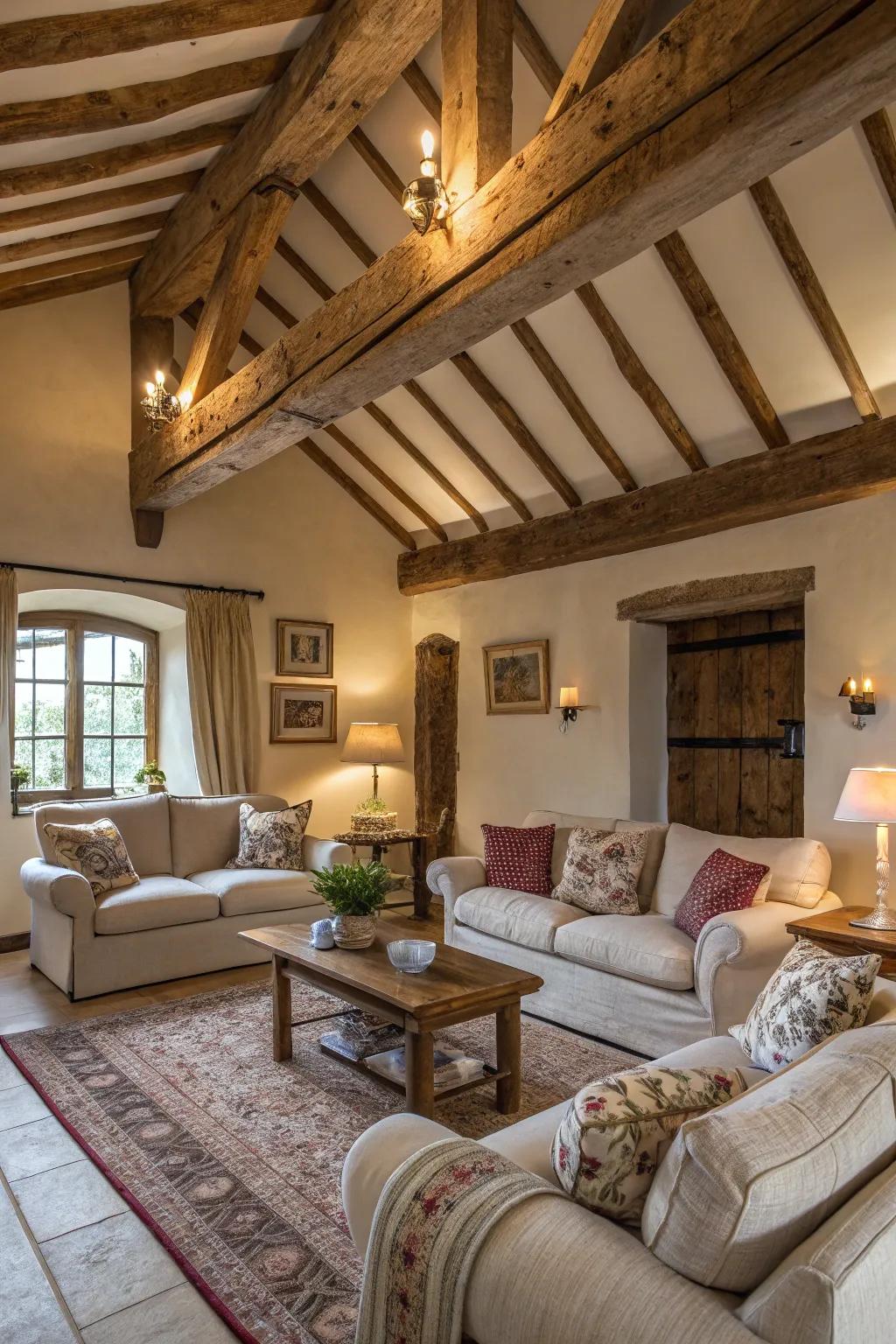 Wooden beams bring warmth and charm to any room.