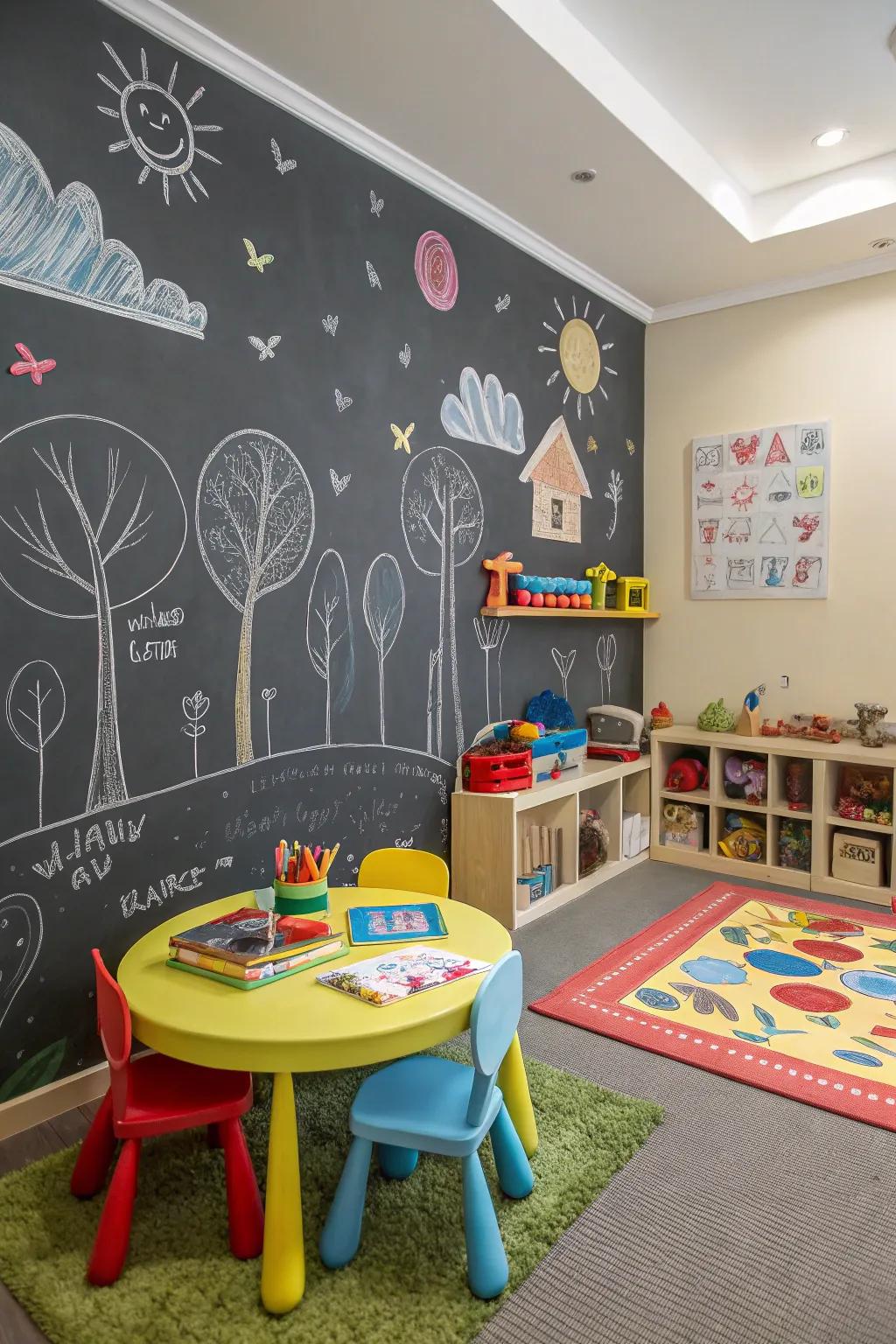 A full-wall slate that welcomes unlimited inventiveness.