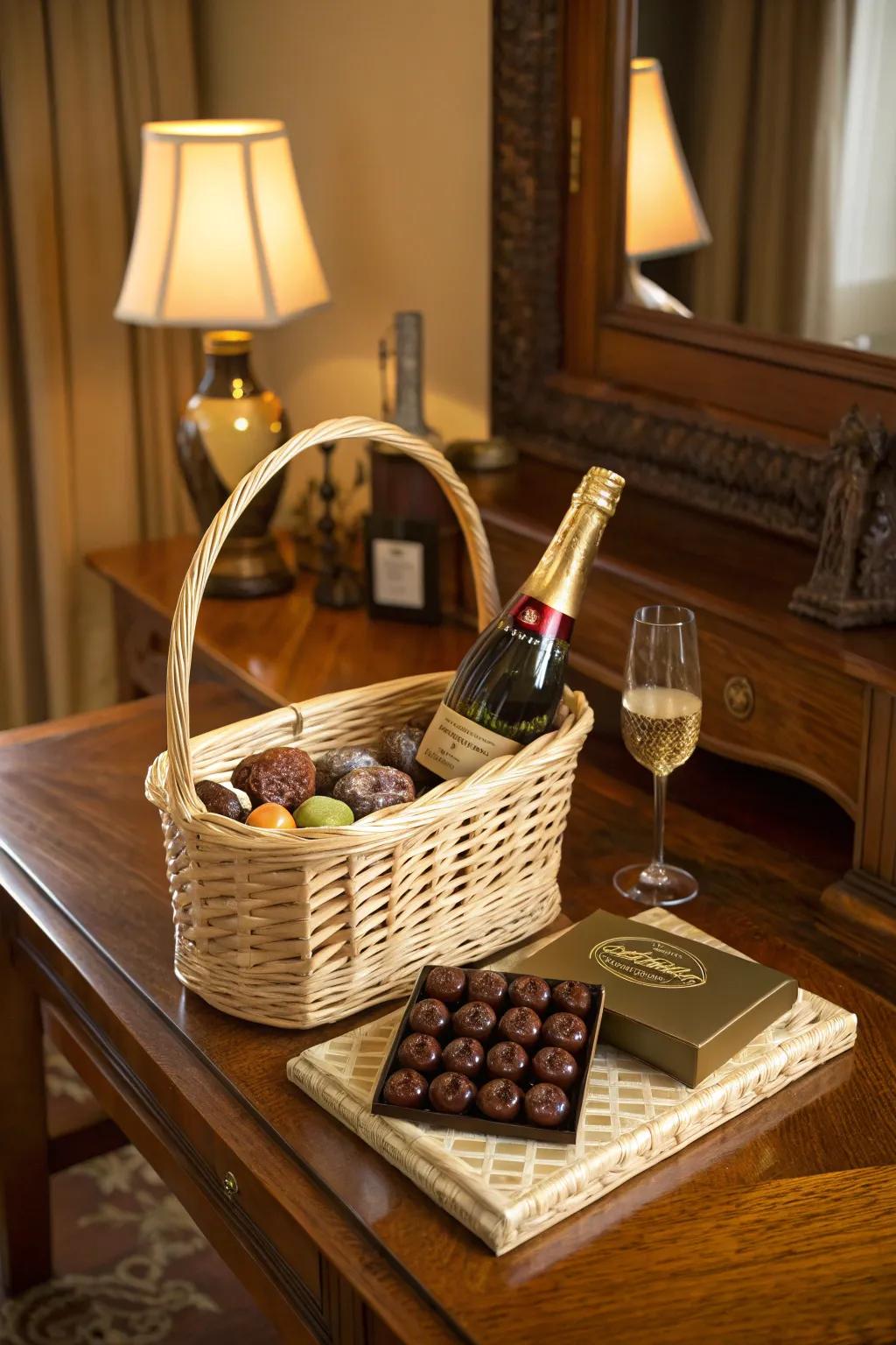 Timeless sophistication with bubbly and superior cacao delights.