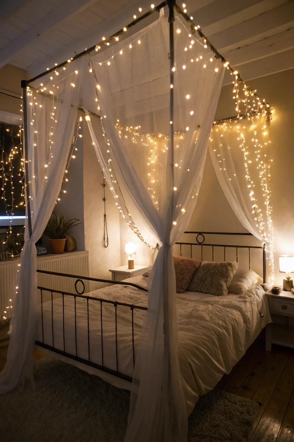 Twinkle lights bringing a magical sparkle to a relaxing space.