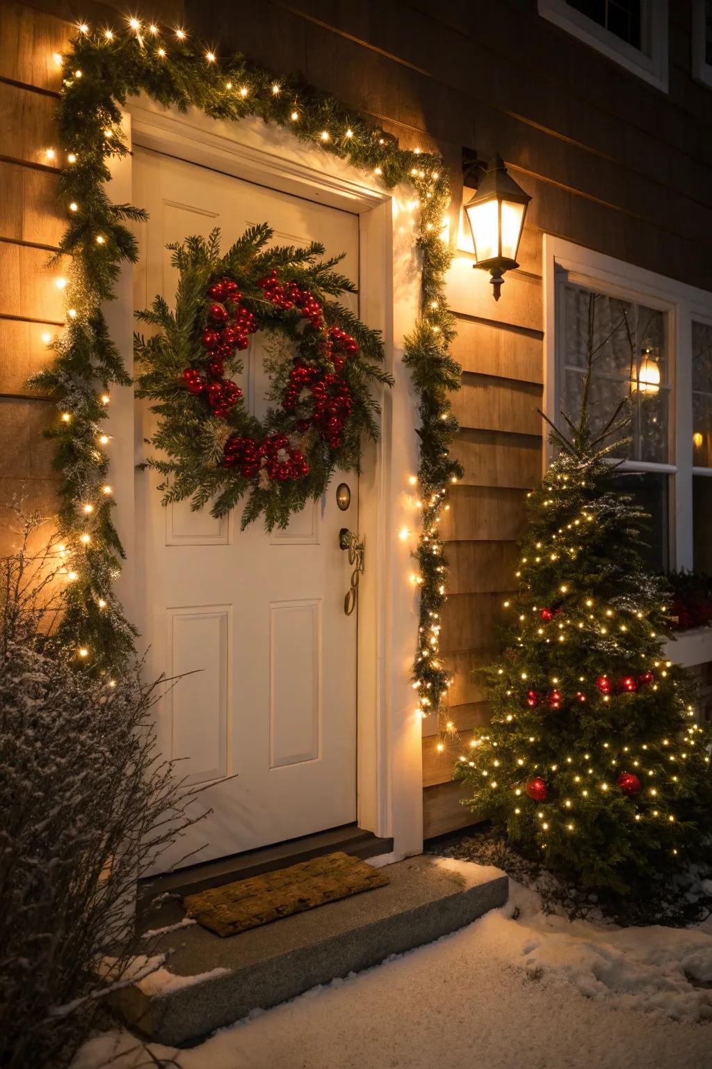 A beautiful entry featuring a festive wreath sets the stage for a magical evening.