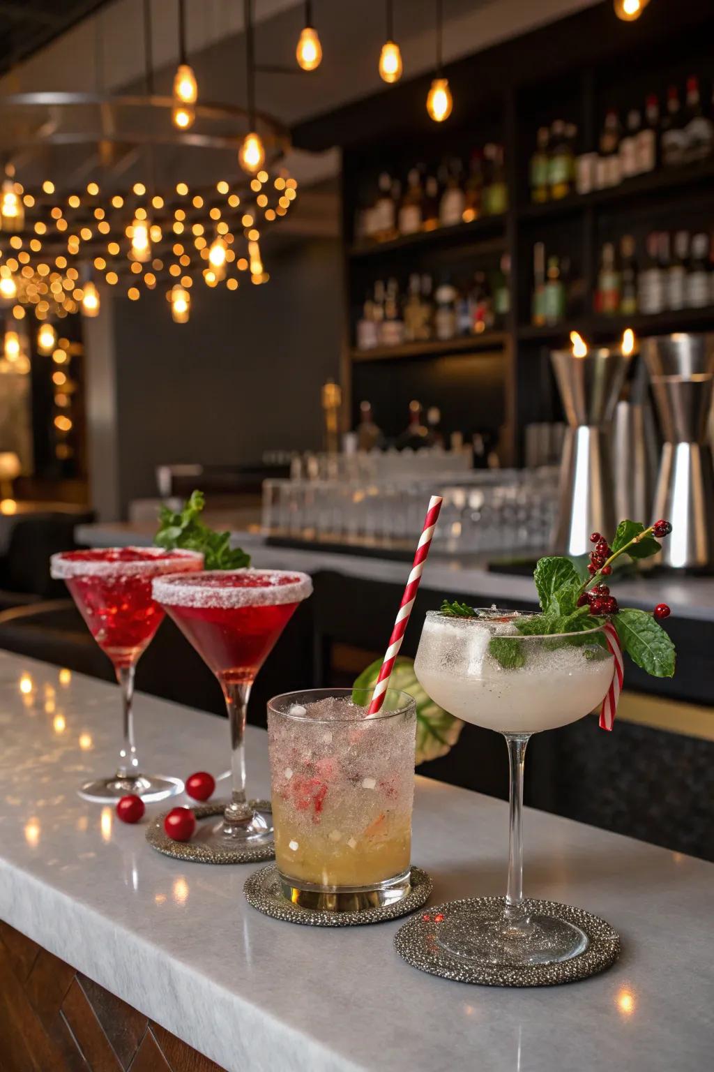Craft a unique signature cocktail bar to impress your guests with festive drinks.