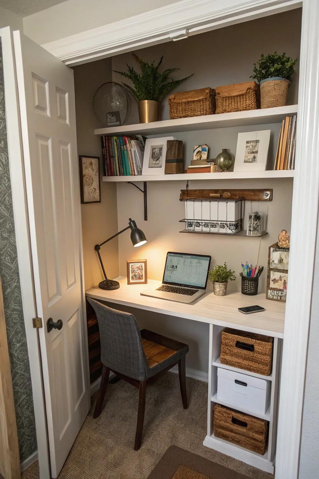Transform any closet into a useful workplace with efficient storage.