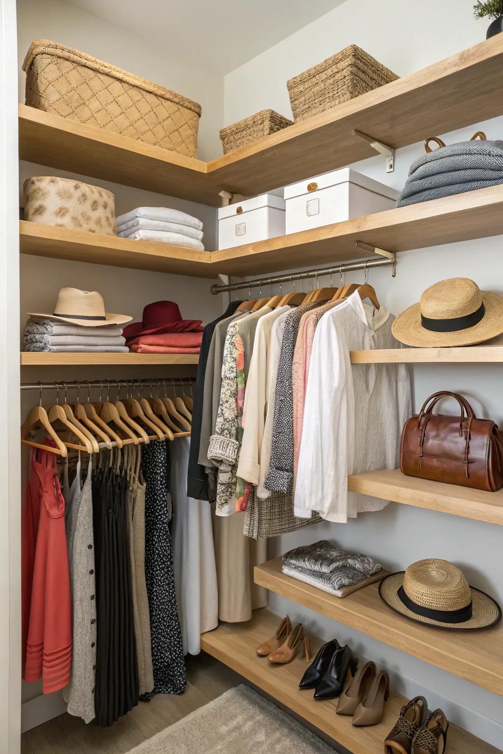 Utilize space above with refined angle racks.