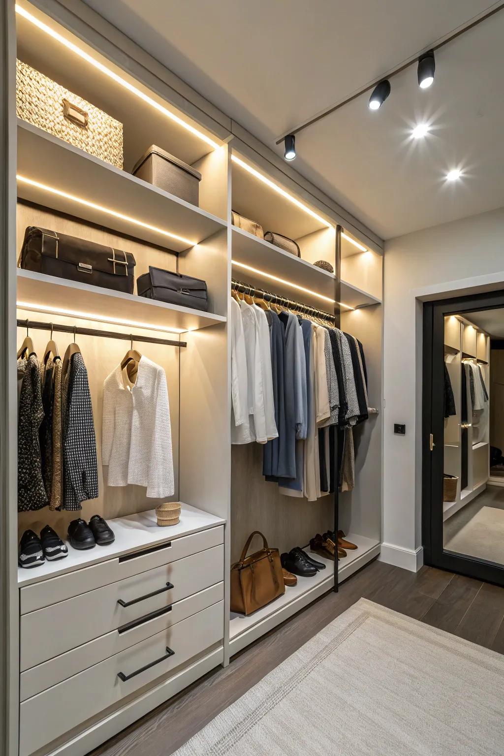 Concealed lighting provides a refined and discreet illumination solution for your closet.