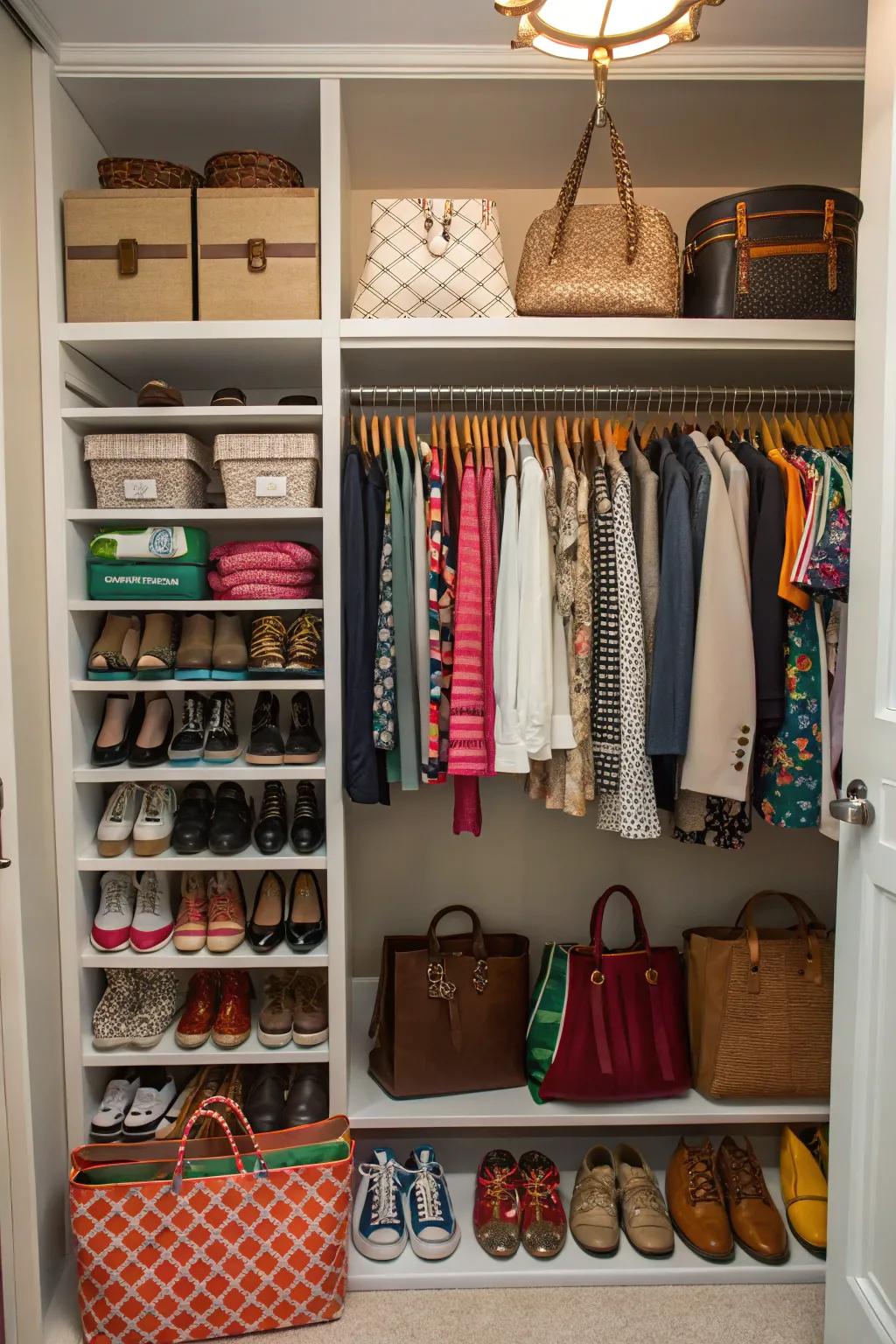 Utilize the full height of your closet with vertical shelves for optimal storage.