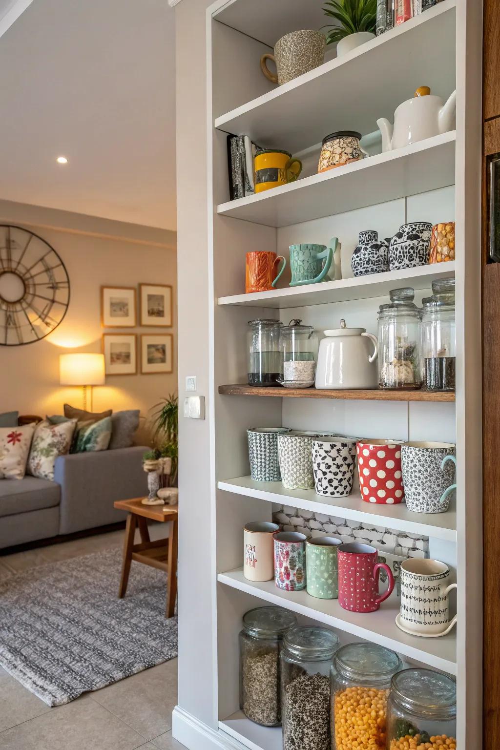 Make use of wall space for a functional and chic coffee bar.
