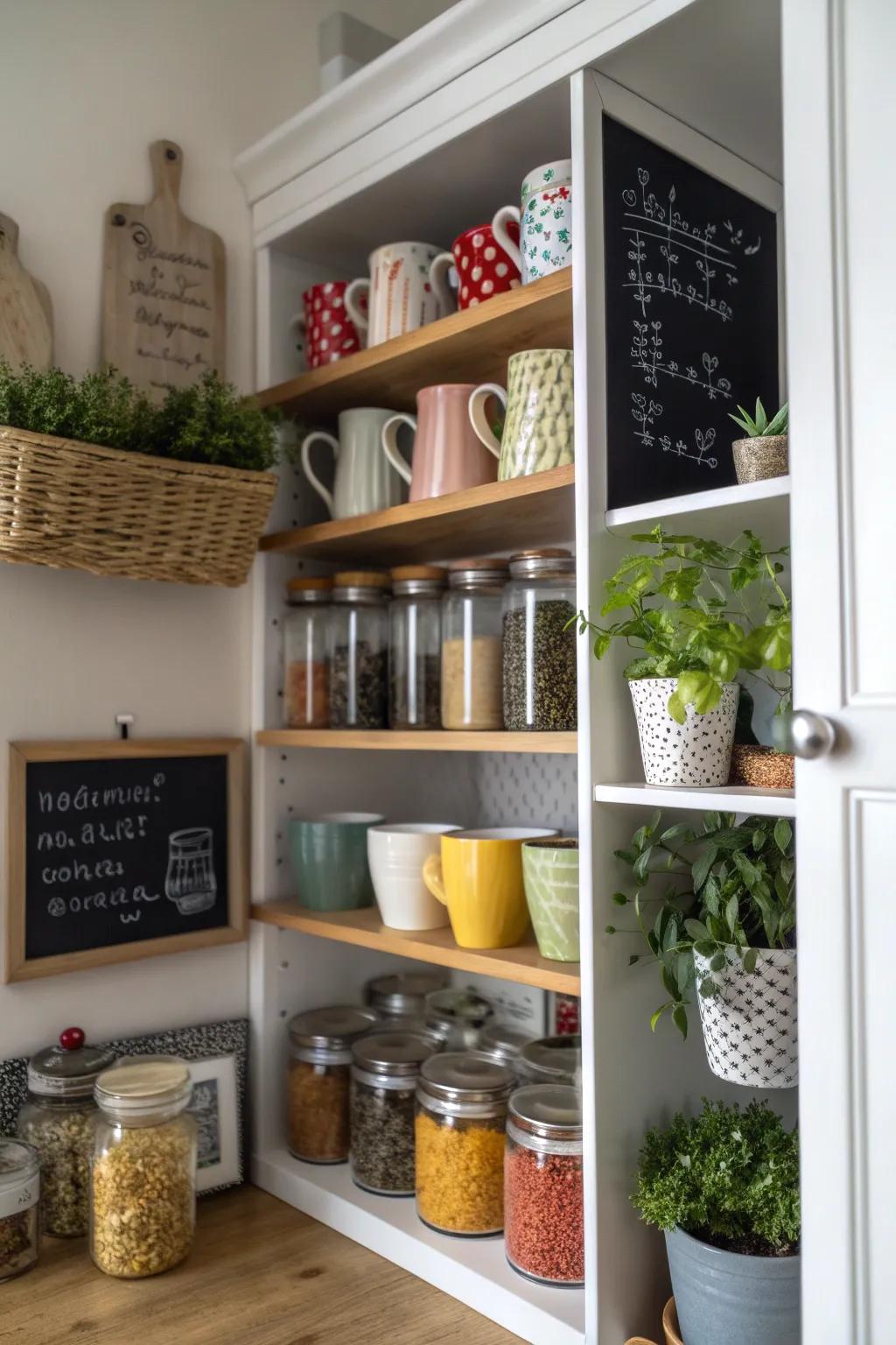 Open shelving adds a touch of personality and accessibility to your coffee bar.