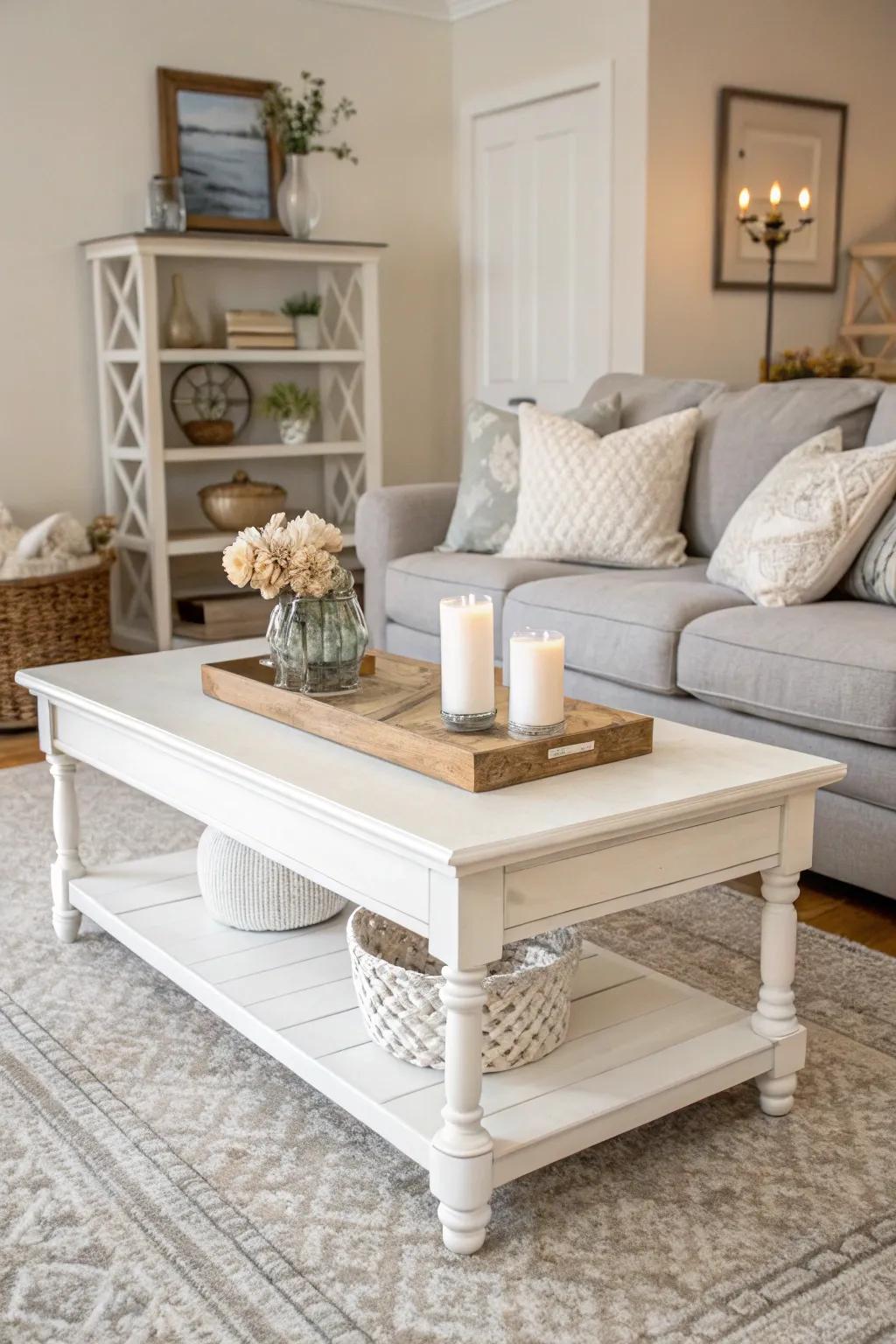 A timeless white coffee table brings an airy grace to any space.