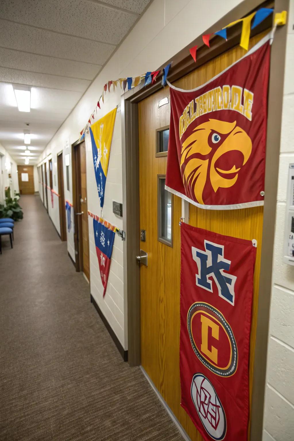 A door bursting with vibrant colors and school pride.
