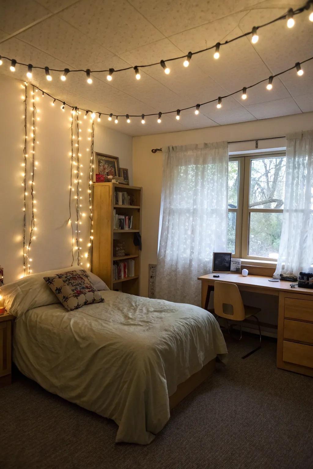 Brighten your dorm space with just a simple strand of lights.