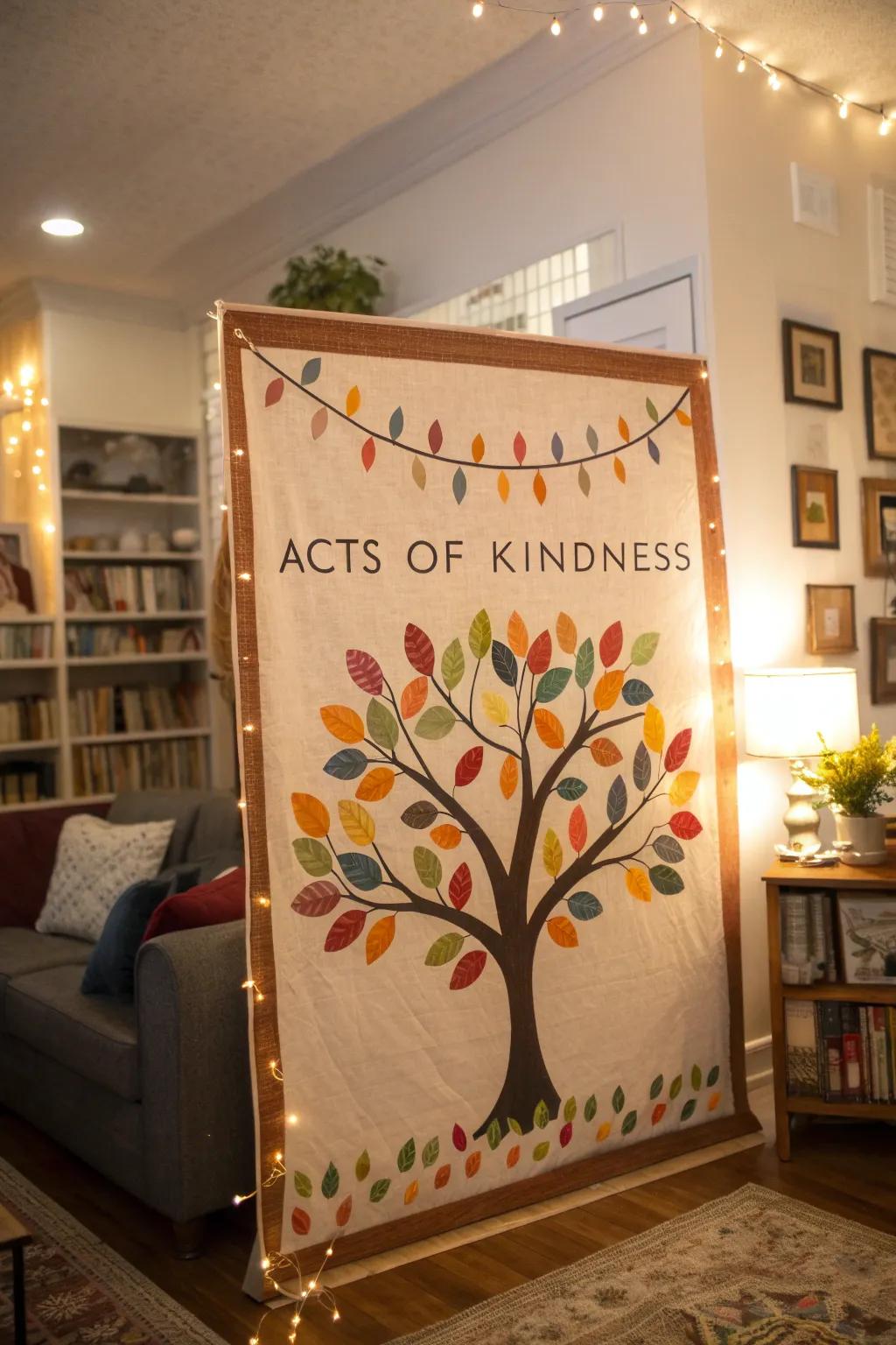 A thriving Compassion Tree adorned with acts of kindness.